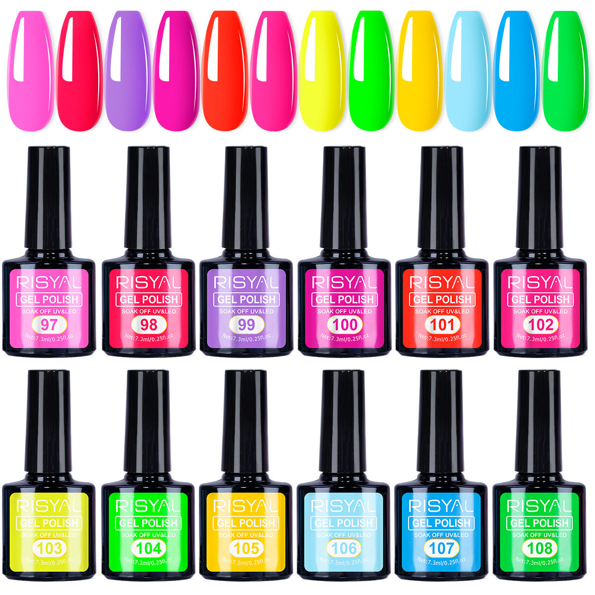 New gel polish in fluorescent colors. Gel nail polish color gel for manicure. Phototherapy gel.