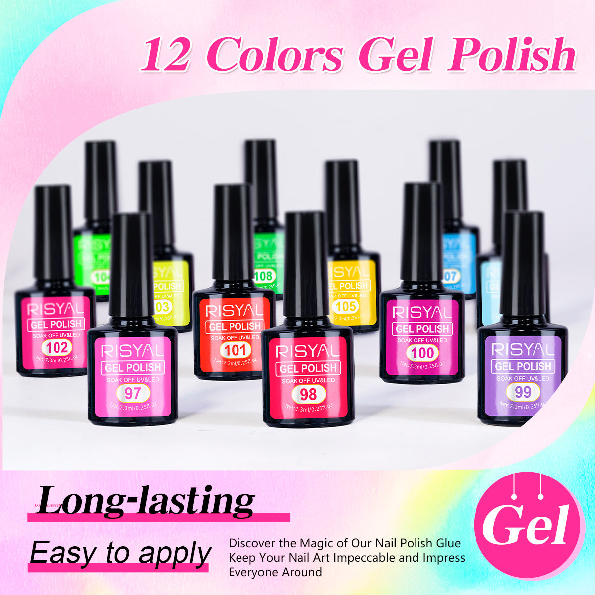 New gel polish in fluorescent colors. Gel nail polish color gel for manicure. Phototherapy gel.